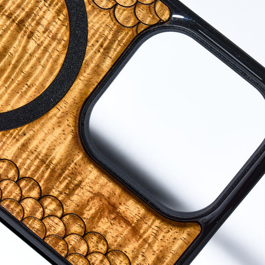 MagSafe Koa Wood iPhone Case with Koi Pattern | Pono Woodworks