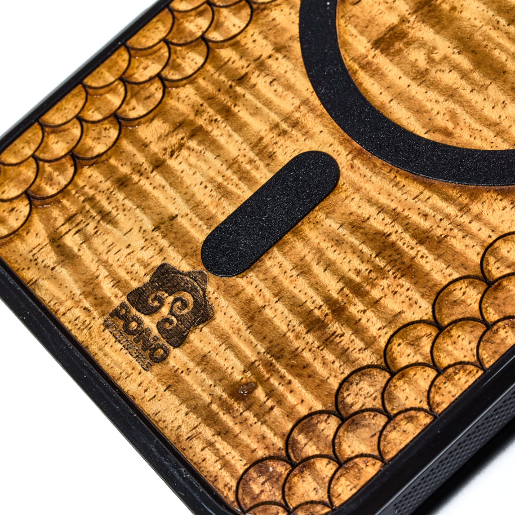 MagSafe Koa Wood iPhone Case with Koi Pattern | Pono Woodworks
