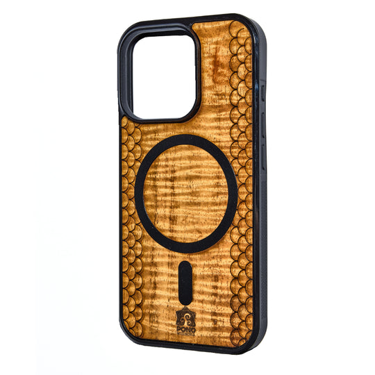 MagSafe Koa Wood iPhone Case with Koi Pattern | Pono Woodworks