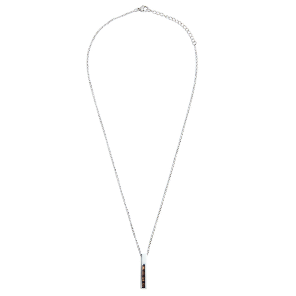 Koa "Strength" Wood Bar Pendant -Silver