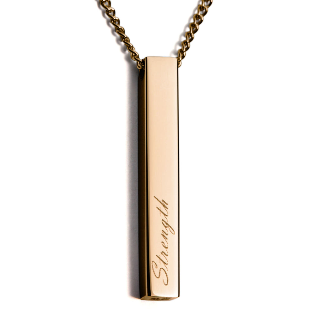 Koa "Strength" Wood Bar Pendant - Gold