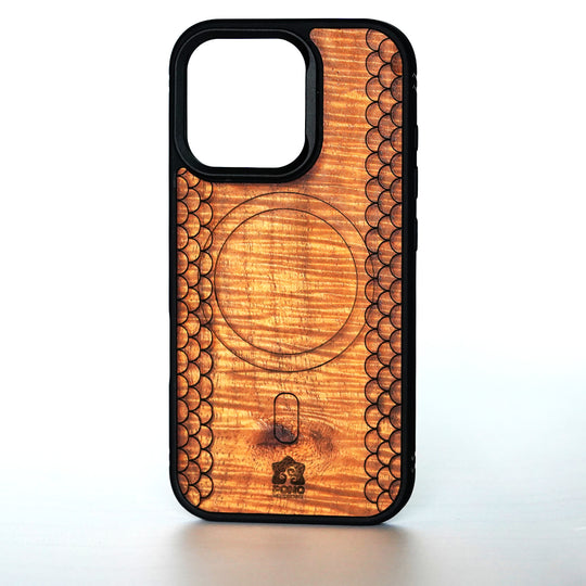 MagSafe Koa Wood iPhone Case with Koi Pattern | Pono Woodworks