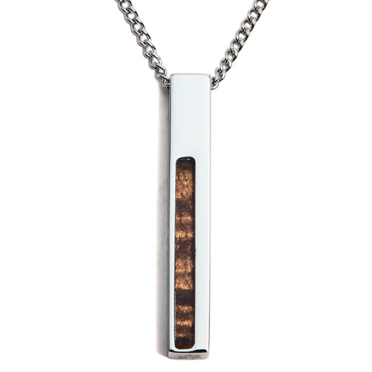 Koa "Strength" Wood Bar Pendant -Silver