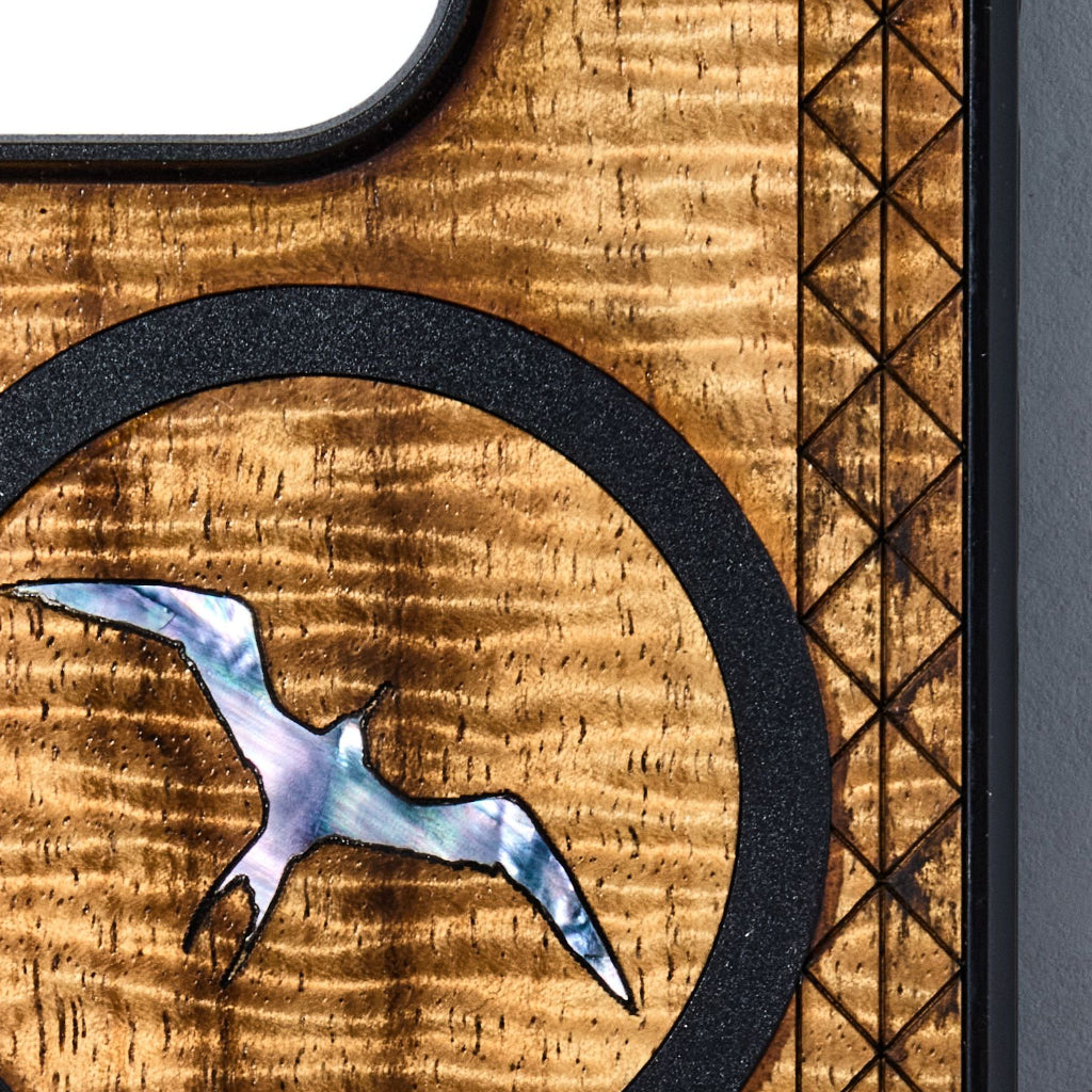 MagSafe Koa Wood iPhone Case with Abalone Bird Inlay | Pono Woodworks