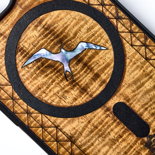 MagSafe Koa Wood iPhone Case with Abalone Bird Inlay | Pono Woodworks