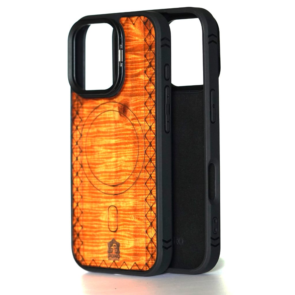 MagSafe Koa Wood iPhone Case with Koi Pattern | Pono Woodworks