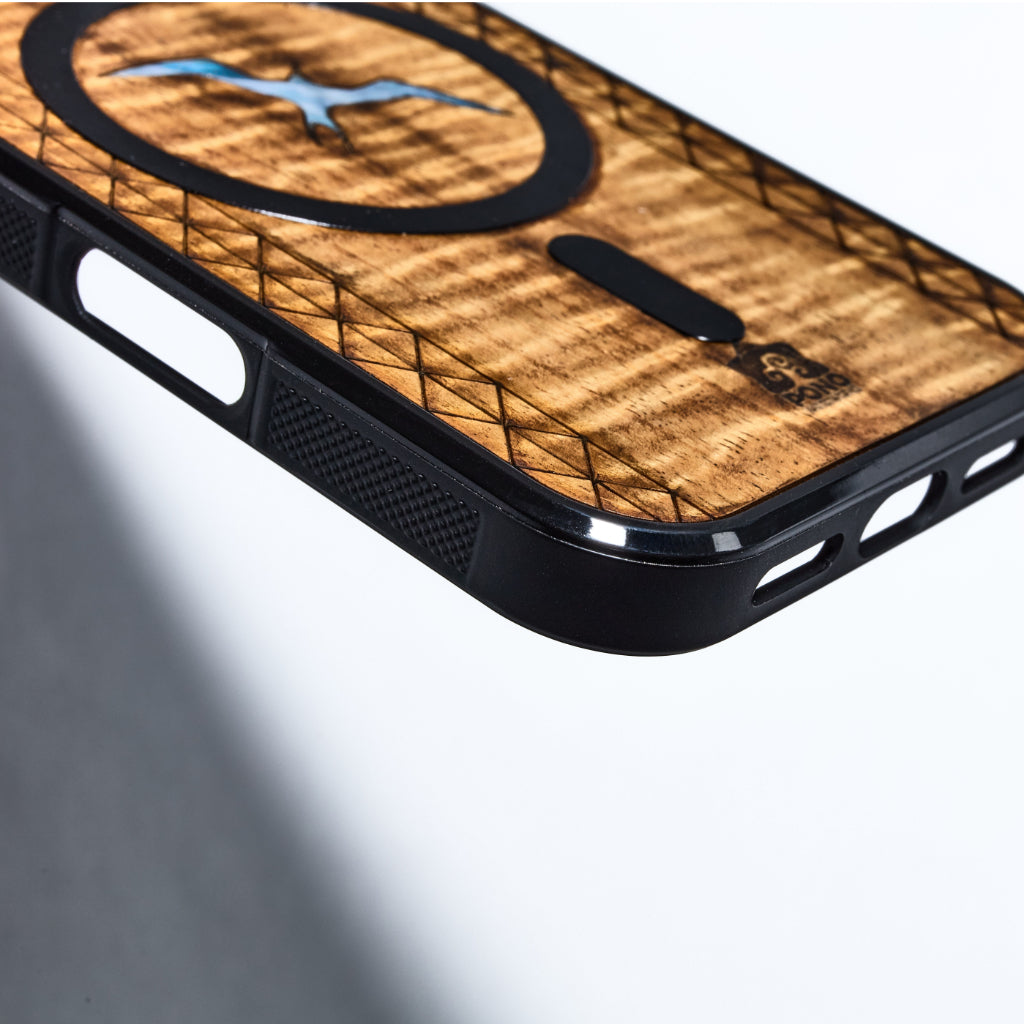 MagSafe Koa Wood iPhone Case with Abalone Bird Inlay | Pono Woodworks