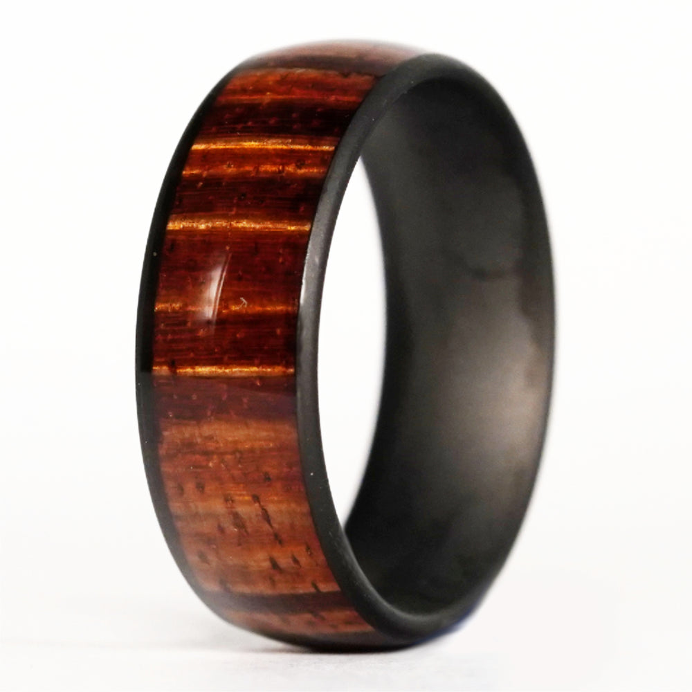 Sandblasted Gunmetal Tungsten Koa Wood Ring (8mm wide)