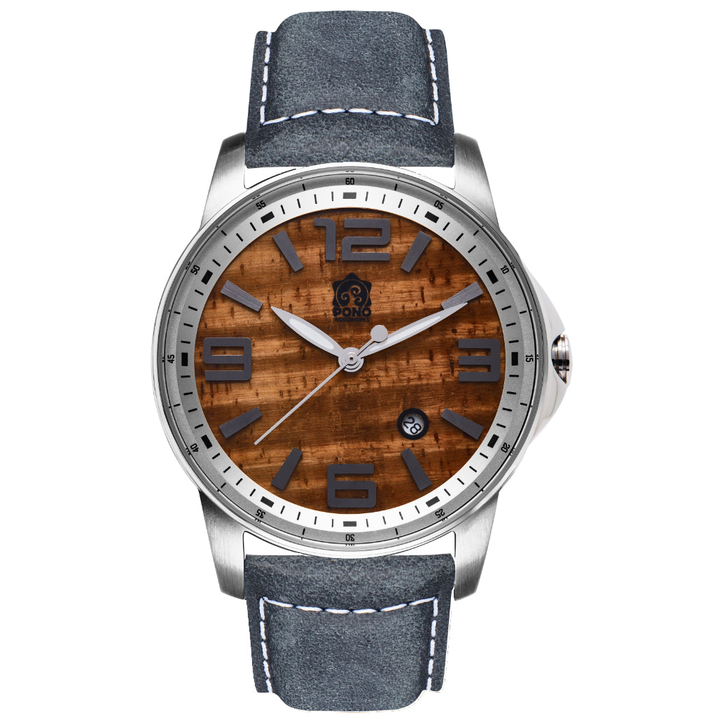 The Surfrider Koa Wood Watch -Silver
