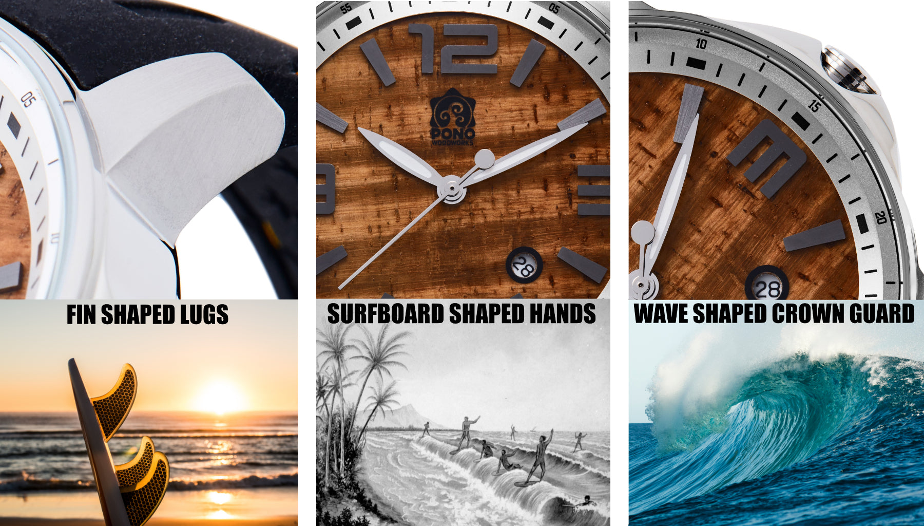 Koa Wood Watch | Refined Surf Watches | Surfrider Chrome 42mm