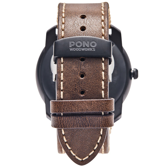 back of element watch showing leather band and clasp