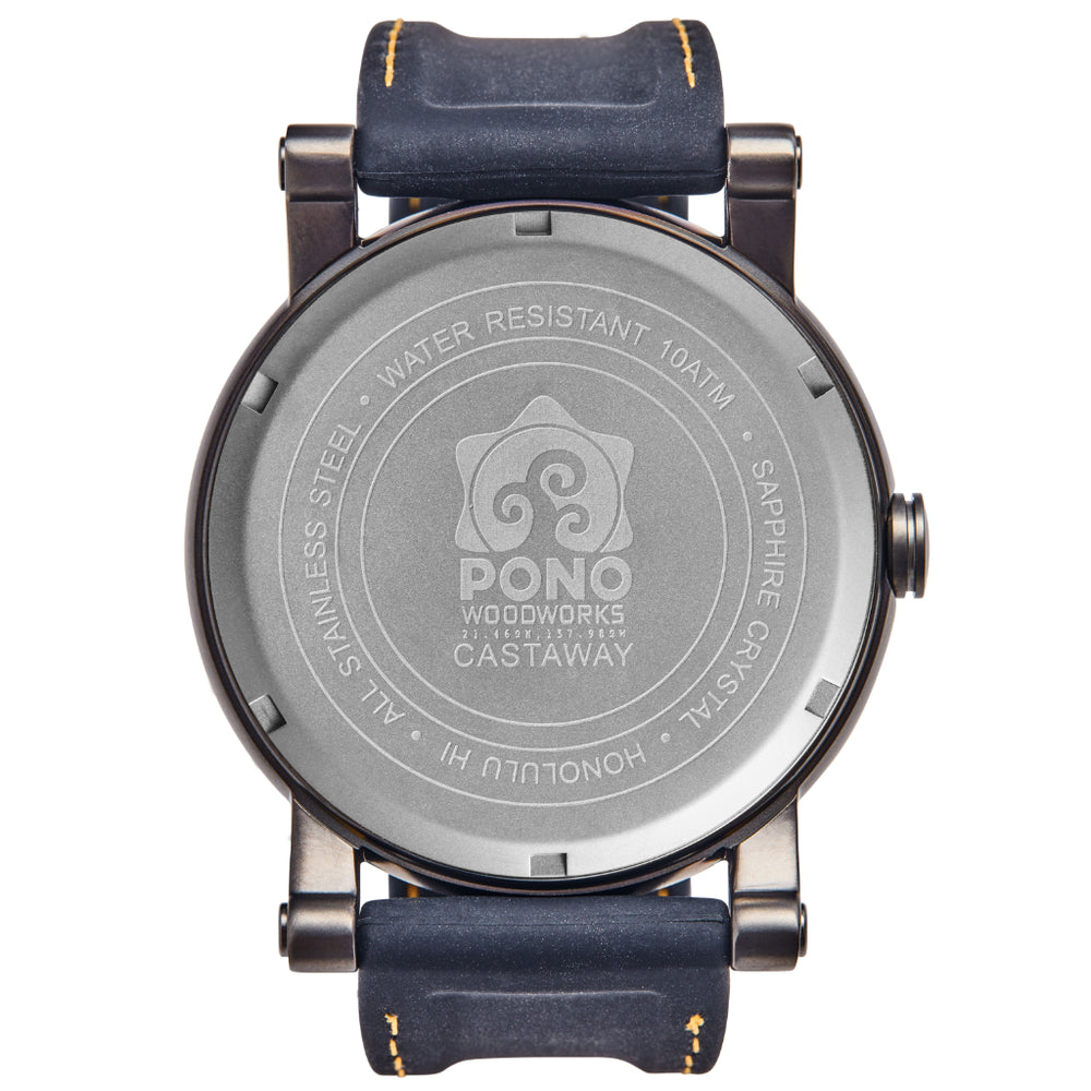 back of watch details showing logo and information