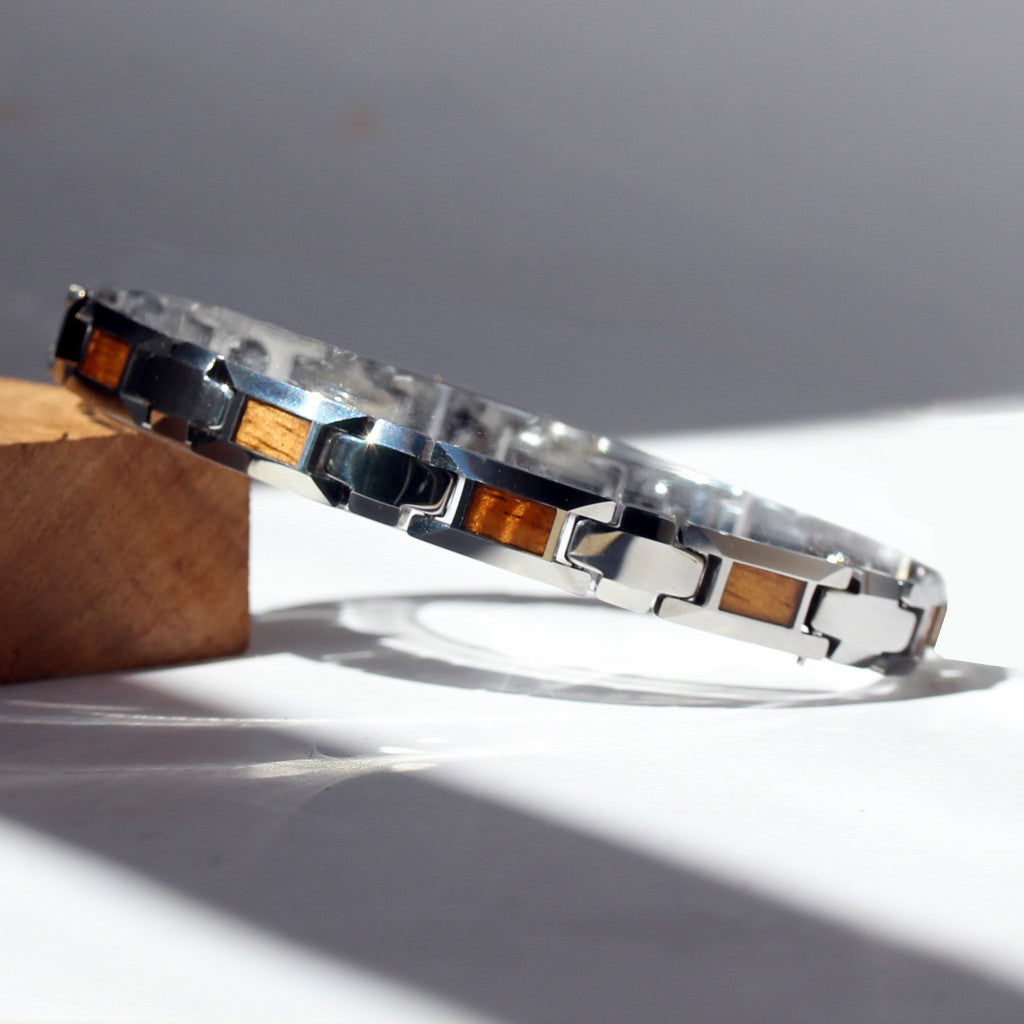 tungsten and koa inlay link bracelet