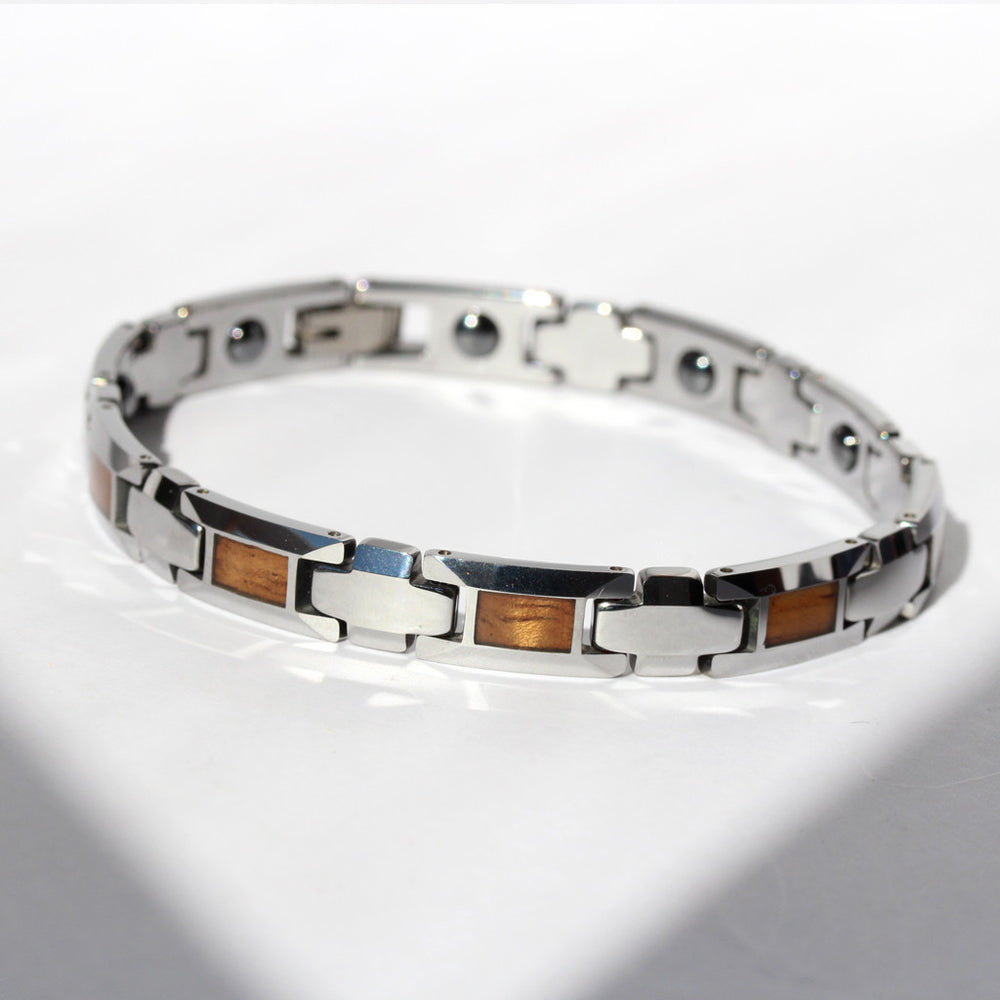10mm wide tungsten and koa wood inlay bracelet