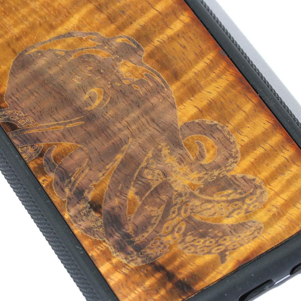 Koa Wood Phone Case, Octopus Design, All Models