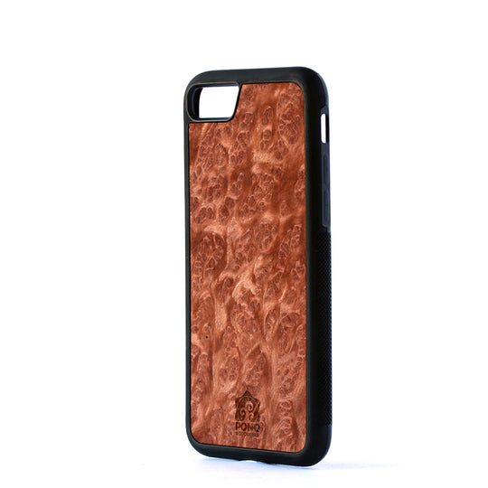 standing silicone phone case with beautiful redwood burl flame grain inlayed